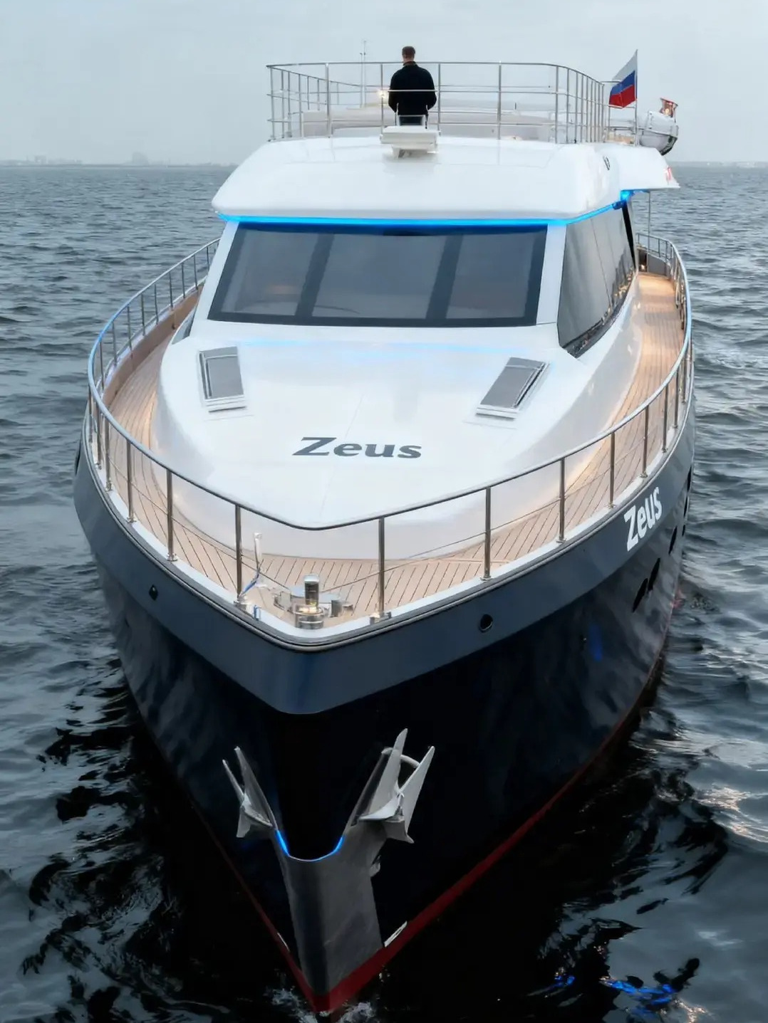The vessel Zeus seen from the bow